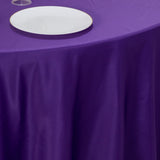 120 Purple Seamless Lamour Satin Round Tablecloth for 5 Foot Table With Floor-Length Drop