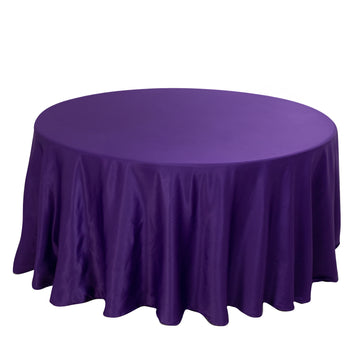 120" Purple Seamless Lamour Satin Round Tablecloth for 5 Foot Table With Floor-Length Drop