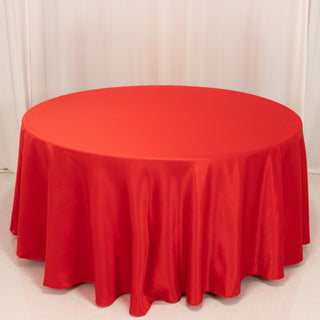 <h3 style="margin-left:0px;"><strong>Seamless Red Lamour Satin Round Tablecloth 120”</strong>