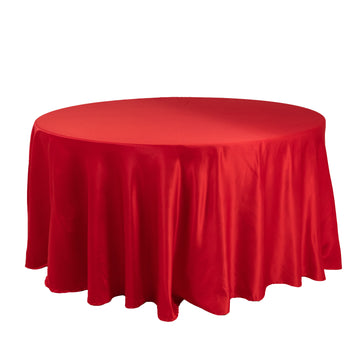 Lamour Satin 120" Round Tablecloth Red - Seamless Table Cover with Soft Tempered Sheen