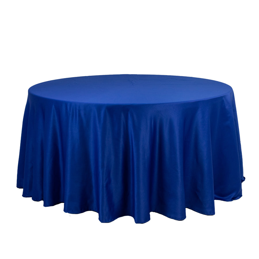 120 Royal Blue Seamless Lamour Satin Round Tablecloth for 5 Foot Table With Floor-Length