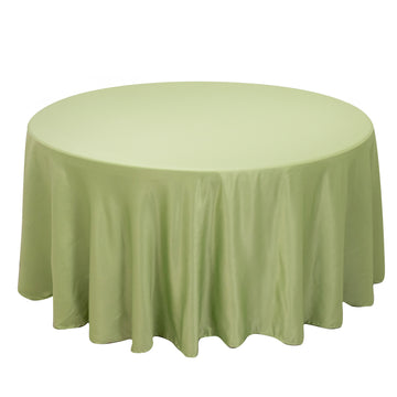 120" Sage Green Seamless Lamour Satin Round Tablecloth for 5 Foot Table With Floor-Length Drop