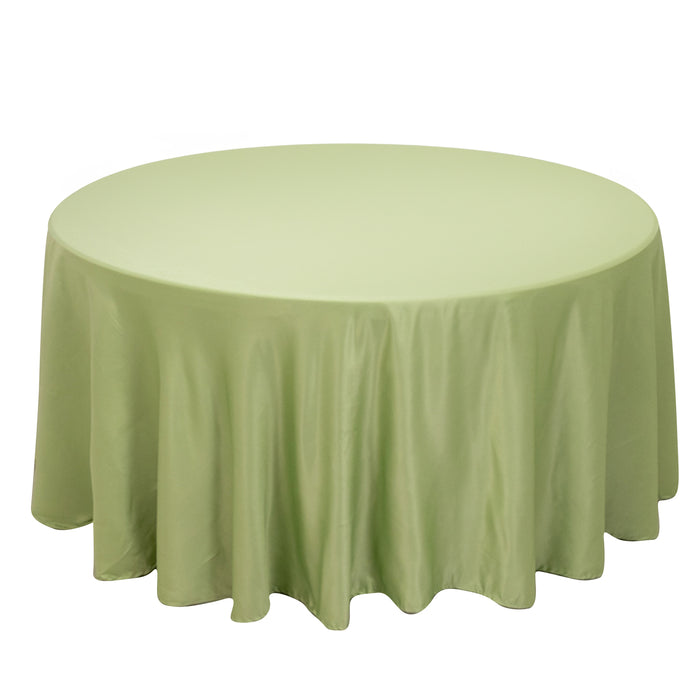 120 Sage Green Seamless Lamour Satin Round Tablecloth for 5 Foot Table With Floor-Length