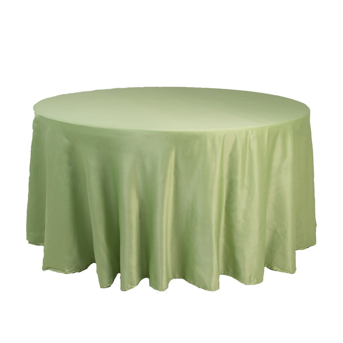 120 Sage Green Seamless Lamour Satin Round Tablecloth for 5 Foot Table With Floor-Length