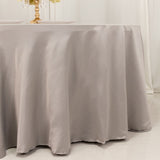 120inch Silver Seamless Lamour Satin Round Tablecloth for 5 Foot Table With Floor-Length