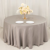 120inch Silver Seamless Lamour Satin Round Tablecloth for 5 Foot Table With Floor-Length