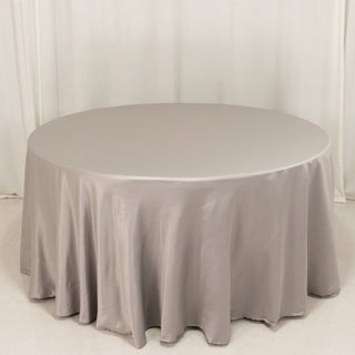 <h3 style="margin-left:0px;"><strong>Seamless Silver Lamour Satin Round Tablecloth 120”</strong>