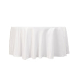 White Seamless Lamour Satin Round Tablecloth for 5 Foot Table With Floor-Length Drop