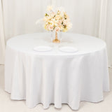 White Seamless Lamour Satin Round Tablecloth for 5 Foot Table With Floor-Length Drop