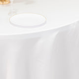 White Seamless Lamour Satin Round Tablecloth for 5 Foot Table With Floor-Length Drop