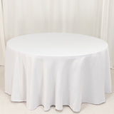 White Seamless Lamour Satin Round Tablecloth for 5 Foot Table With Floor-Length Drop