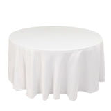 White Seamless Lamour Satin Round Tablecloth for 5 Foot Table With Floor-Length Drop