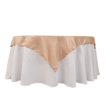 54" Nude Lamour Satin Square Table Overlay