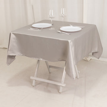 54" Silver Seamless Lamour Satin Square Tablecloth