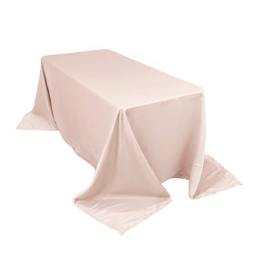 90"x132" Blush Seamless Lamour Satin Rectangle Tablecloth for 6 Foot Table With Floor-Length Drop