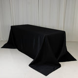 90x132inch Black Seamless Lamour Satin Rectangle Tablecloth for 6 Foot Table