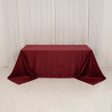 90x132inch Burgundy Seamless Lamour Satin Rectangle Tablecloth for 6 Foot Table