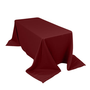 90"x132" Burgundy Seamless Lamour Satin Rectangle Tablecloth for 6 Foot Table With Floor-Length Drop