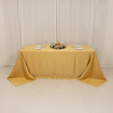 90x132inch Champagne Seamless Lamour Satin Rectangle Tablecloth for 6 Foot Table