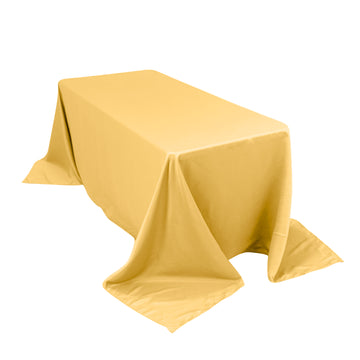 90"x132" Champagne Seamless Lamour Satin Rectangle Tablecloth for 6 Foot Table With Floor-Length Drop