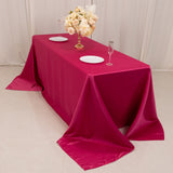 90x132inch Fuchsia Seamless Lamour Satin Rectangle Tablecloth for 6 Foot Table