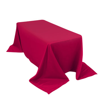 90"x132" Fuchsia Seamless Lamour Satin Rectangle Tablecloth for 6 Foot Table With Floor-Length Drop