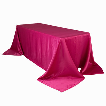 Lamour Satin 90"x132" Rectangle Tablecloth Fuchsia - Soft & Silk-Like Seamless Table Cover