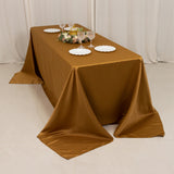 90x132inch gold Seamless Lamour Satin Rectangle Tablecloth for 6 Foot Table