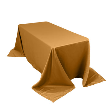 90"x132" Gold Seamless Lamour Satin Rectangle Tablecloth for 6 Foot Table With Floor-Length Drop