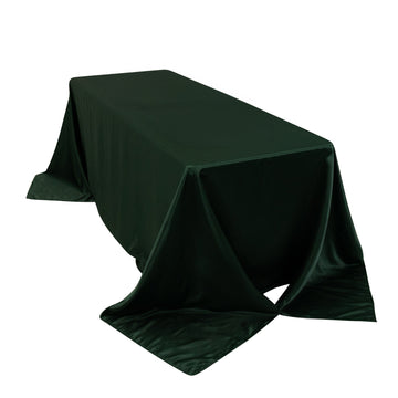 90"x132" Hunter Emerald Green Seamless Lamour Satin Rectangle Tablecloth for 6 Foot Table With Floor-Length Drop