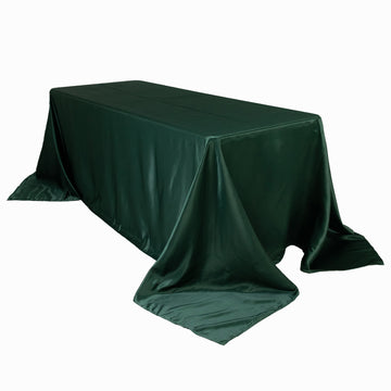 Lamour Satin 90"x132" Rectangle Tablecloth Hunter Emerald Green - Soft & Silk-Like Seamless Table Cover