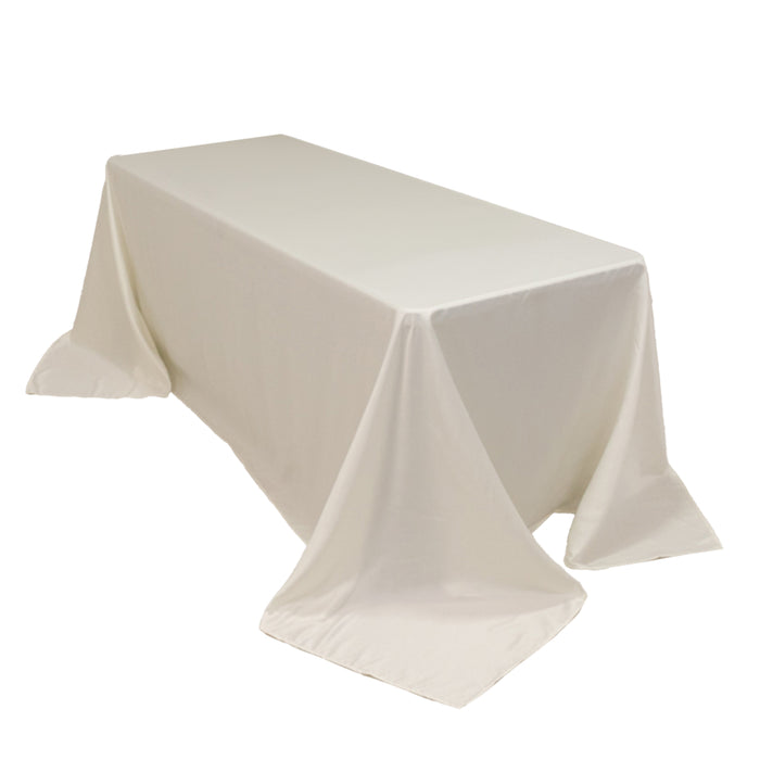 90x132inch Ivory Seamless Lamour Satin Rectangle Tablecloth for 6 Foot Table