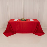 90x132inch Red Seamless Lamour Satin Rectangle Tablecloth for 6 Foot Table