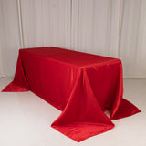 90x132inch Red Seamless Lamour Satin Rectangle Tablecloth for 6 Foot Table