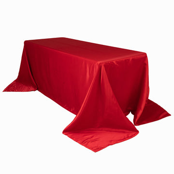 Lamour Satin 90"x132" Rectangle Tablecloth Red - Soft & Silk-Like Seamless Table Cover