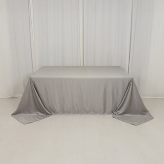 <h3 style="margin-left:0px;"><strong>Luxurious Silver Lamour Satin Rectangle Tablecloth</strong>