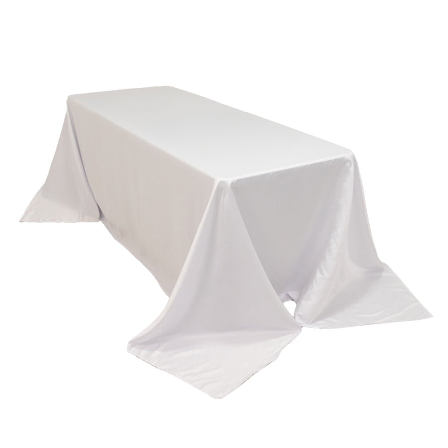 90x132inch white Seamless Lamour Satin Rectangle Tablecloth for 6 Foot Table