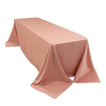 90"x156" Dusty Rose Seamless Lamour Satin Rectangle Tablecloth for 8 Foot Table With Floor-Length Drop