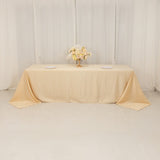 Beige Seamless Lamour Satin Rectangle Tablecloth - 90x156inch for 8 Foot Table