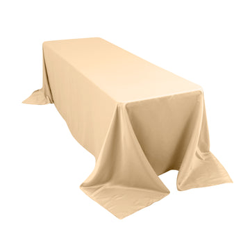 90"x156" Beige Seamless Lamour Satin Rectangle Tablecloth for 8 Foot Table With Floor-Length Drop