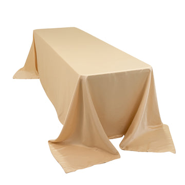 90"x156" Beige Seamless Lamour Satin Rectangle Tablecloth for 8 Foot Table With Floor-Length Drop