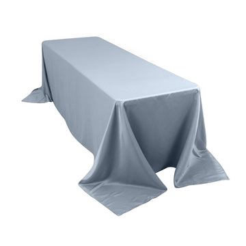 90"x156" Dusty Blue Seamless Lamour Satin Rectangle Tablecloth for 8 Foot Table With Floor-Length Drop