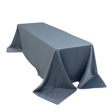 90"x156" Dusty Blue Seamless Lamour Satin Rectangle Tablecloth for 8 Foot Table With Floor-Length Drop