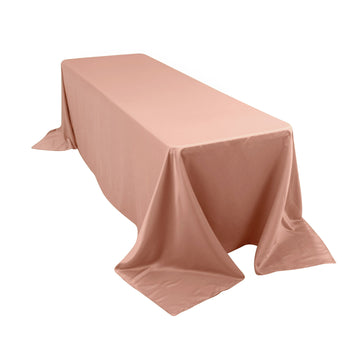 90"x156" Dusty Rose Seamless Lamour Satin Rectangle Tablecloth for 8 Foot Table With Floor-Length Drop