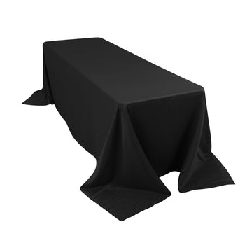 90"x156" Black Seamless Lamour Satin Rectangle Tablecloth for 8 Foot Table With Floor-Length Drop