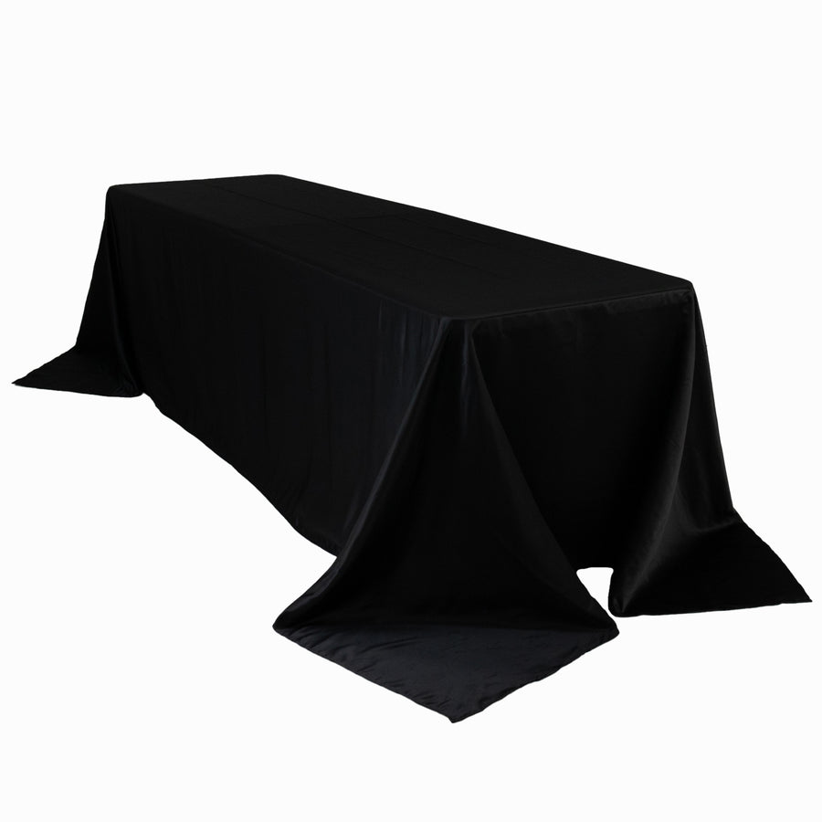 Black Seamless Lamour Satin Rectangle Tablecloth - 90x156inch for 8 Foot Table