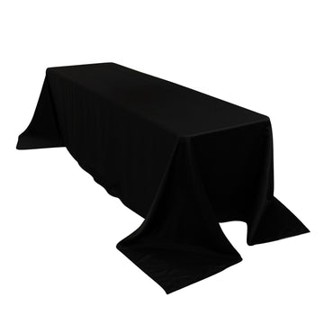 90"x156" Black Seamless Lamour Satin Rectangle Tablecloth for 8 Foot Table With Floor-Length Drop