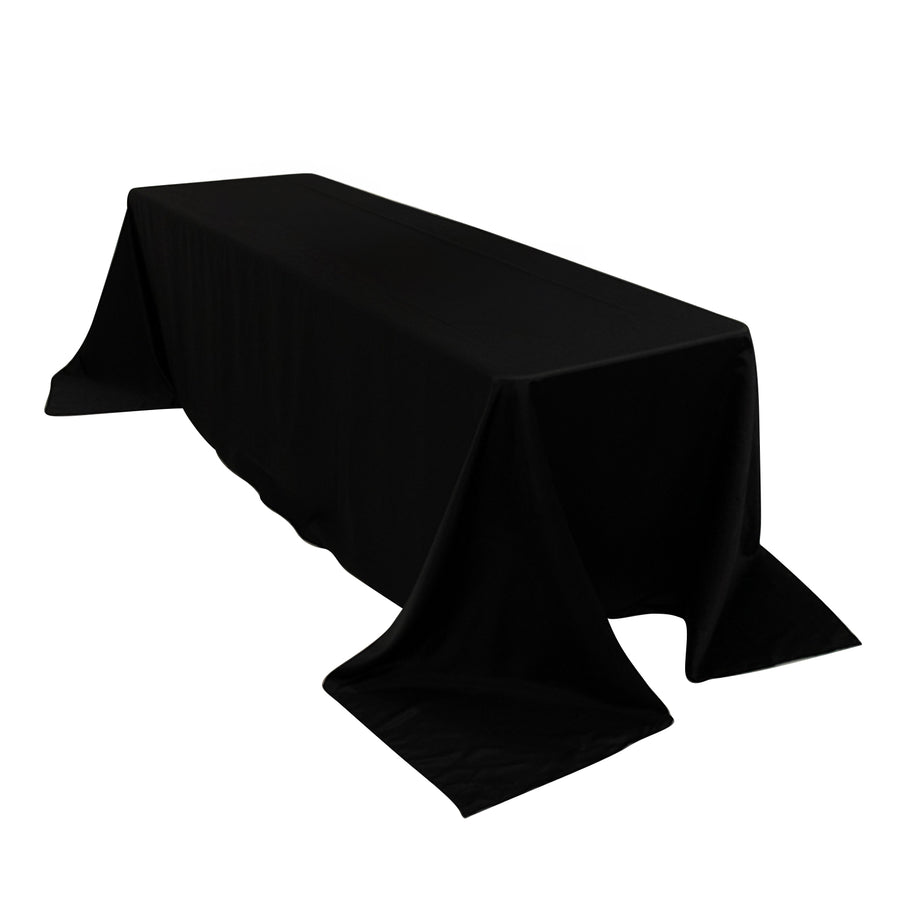 Black Seamless Lamour Satin Rectangle Tablecloth - 90x156inch for 8 Foot Table