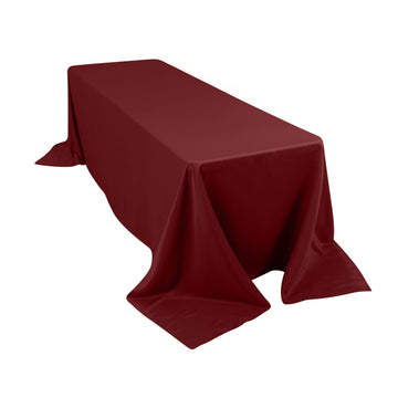 90"x156" Burgundy Seamless Lamour Satin Rectangle Tablecloth for 8 Foot Table With Floor-Length Drop