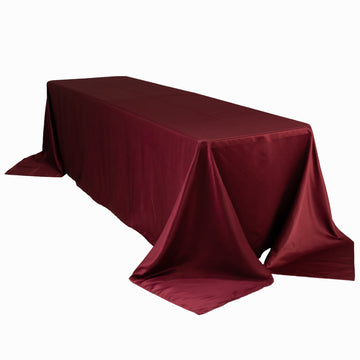 Lamour Satin 90"x156" Rectangle Tablecloth Burgundy - Luxurious, Soft Seamless Table Cover